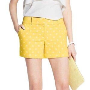 Ann Taylor 4 Petite Yellow White Polka Dot Mid Rise 3" Cotton Flat Front Shorts
